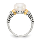 Shey Couture Sterling Silver with 14K Accent Antiqued Diamond and 9.5-10mm Freshwater Cultured Pearl Ring